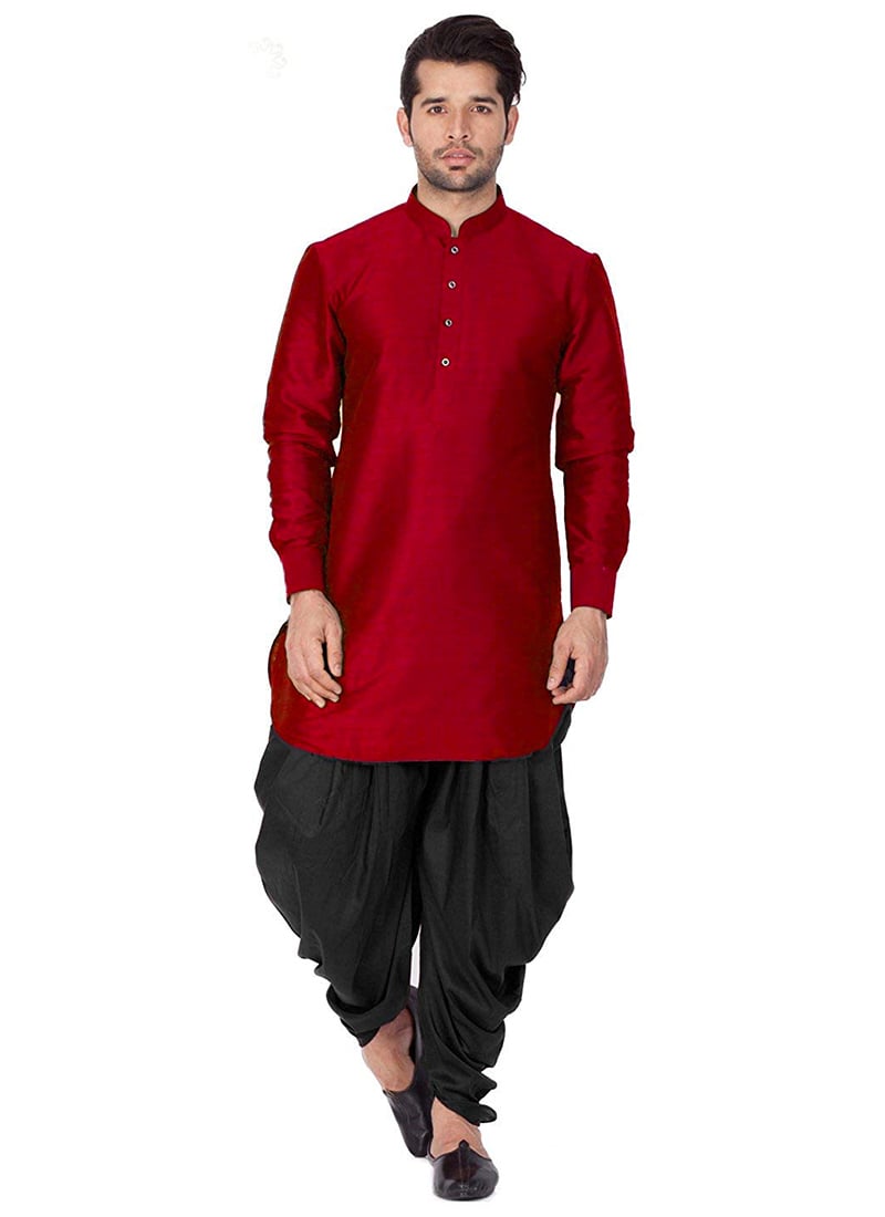 Maroon Art Dupion Silk Kurta Pyjama