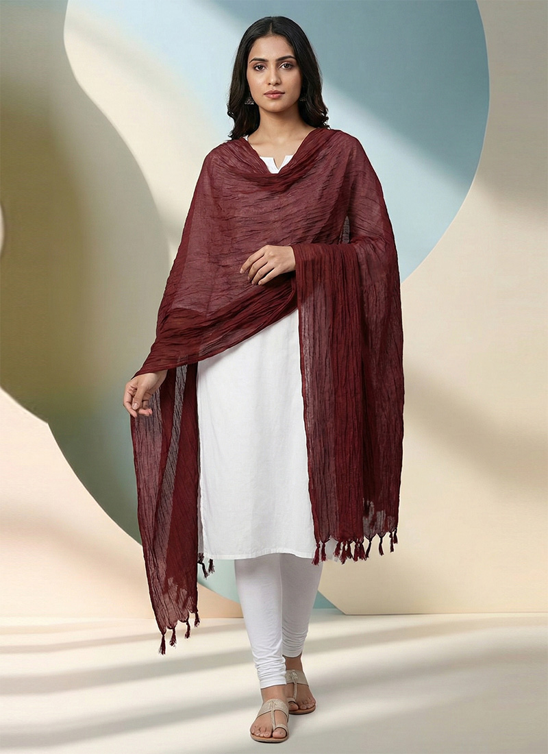 Maroon Art Silk Cotton Zari Dupatta After Six Wear