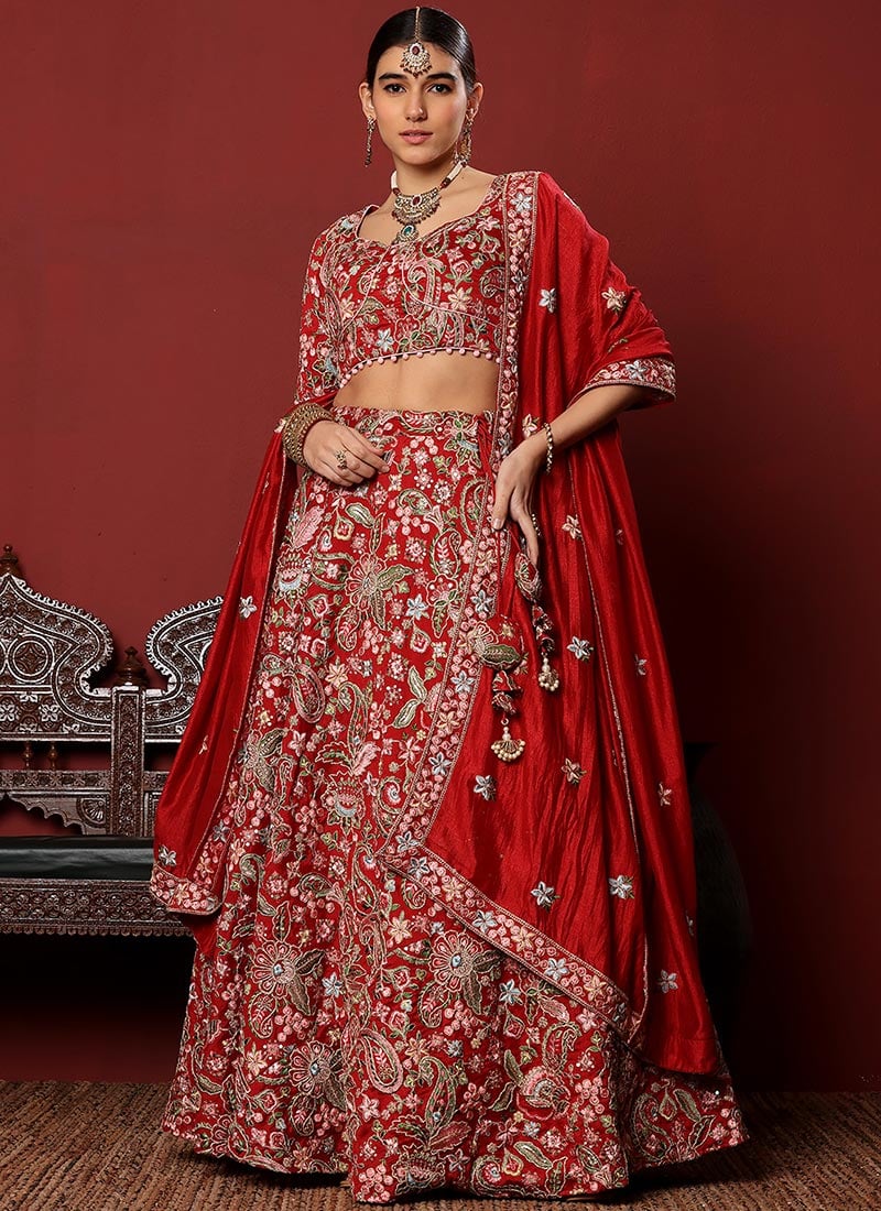 Classic Blouse Look With Maroon Art Silk Lehenga Wedding Wear