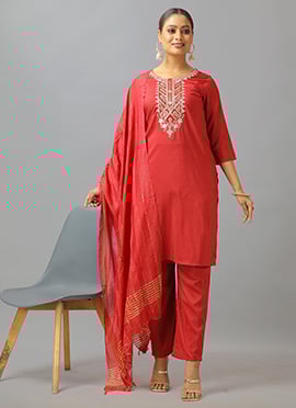 Maroon Art Silk Embroidered Straight Pant Suit