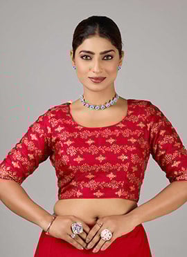 Maroon Art Silk Foil Print Round Neck Blouse