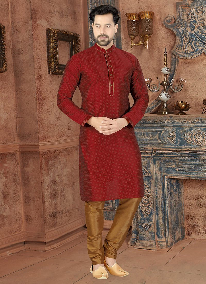 Maroon Art Silk Kurta Pyjama Party Wear