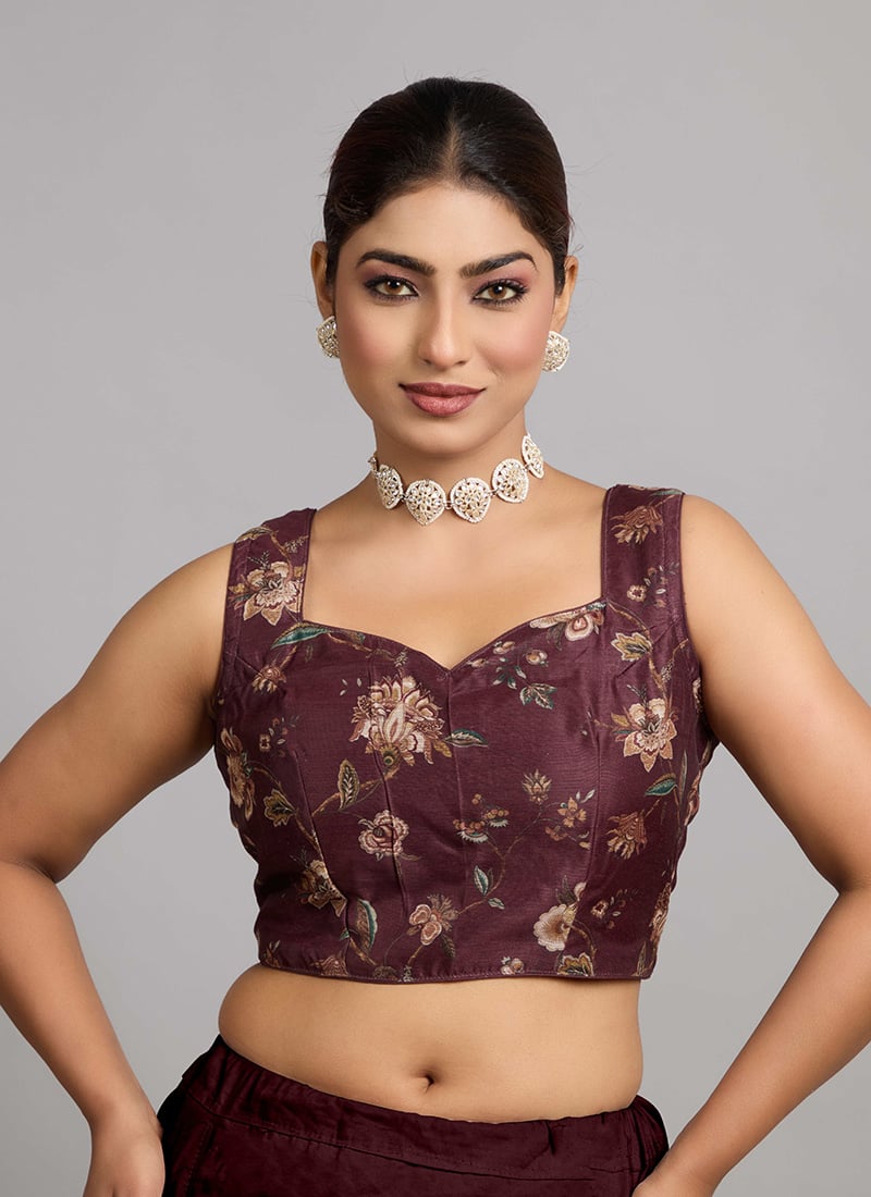 Maroon Chanderi Modal Sleeveless Blouse Festive Wear