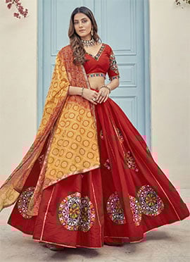 Maroon Cotton Chaniya Choli With Elegant Embroidery Kutch Work