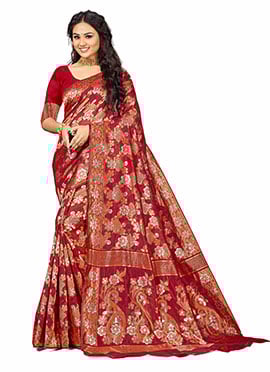 Maroon Cotton Woven Saree