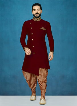 Maroon Dupion Art Silk Classic Sherwani
