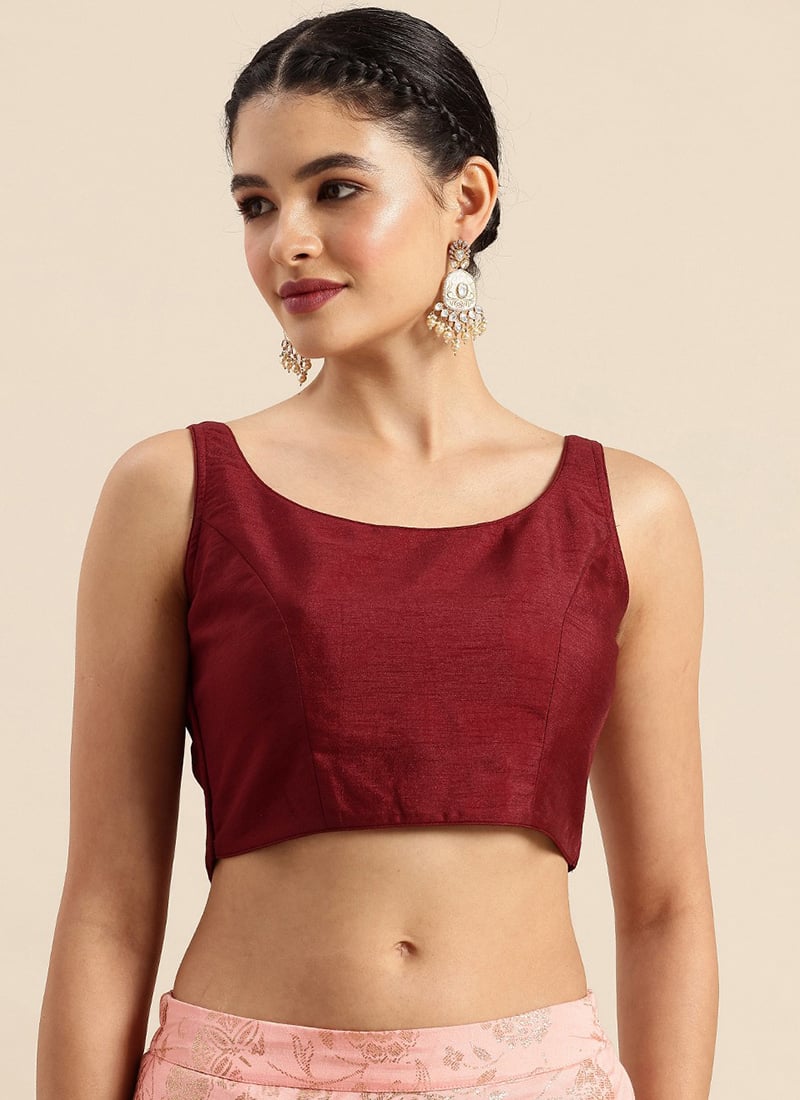 Maroon Dupion Silk Sleeveless Blouse Festive Wear