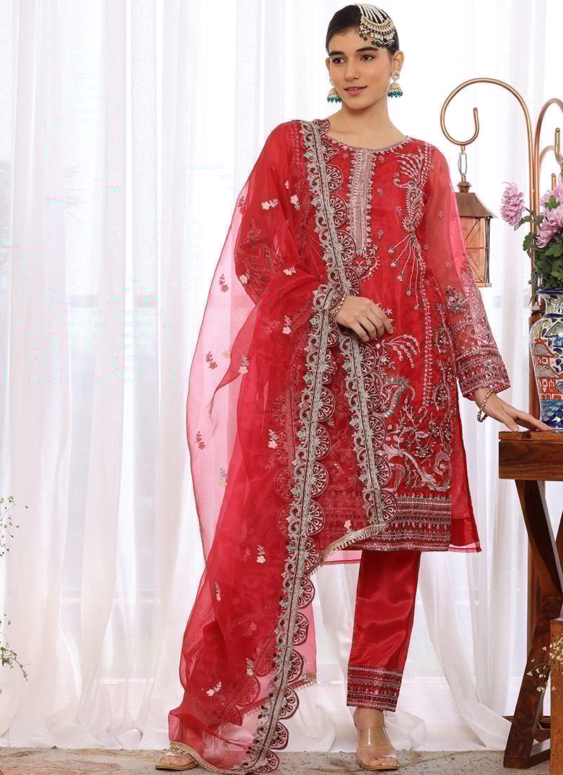 Maroon Faux Georgette Embroidered Pakistani Suit