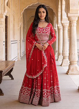 Maroon Faux Georgette Embroidered Sequins Lehenga