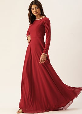 Teen Girls Maroon Floor Length Gown
