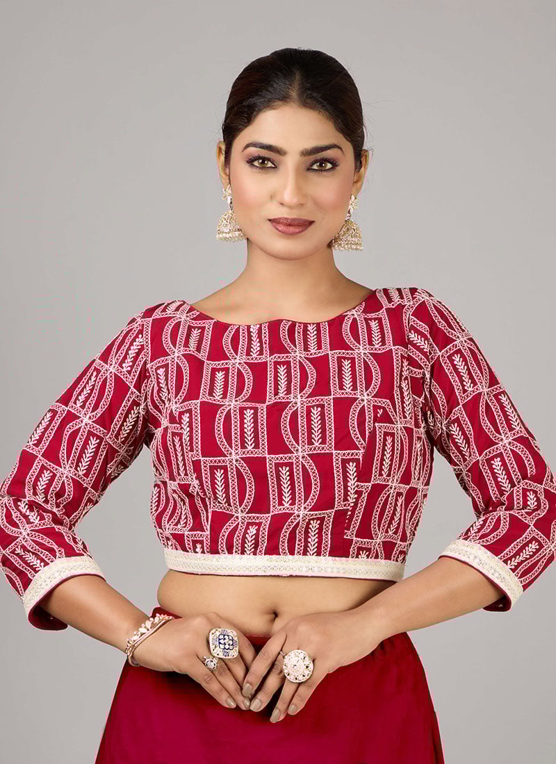 Maroon Georgette Embroidered Blouse Festive Wear
