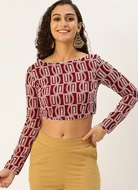 Maroon Georgette Embroidered Boat Neck Blouse