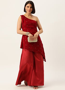 Maroon Georgette Embroidered Palazzo Set