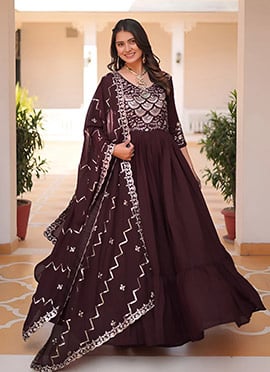 Maroon Georgette Embroidered Sequins Anarkali Suit
