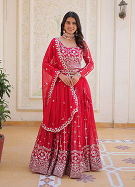 Maroon Georgette Embroidered Sequins Lehenga