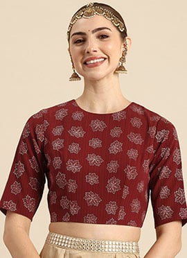 Maroon Georgette Foil Printed Blouse