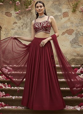 Maroon Georgette Hand Embroidered Sequins Lehenga