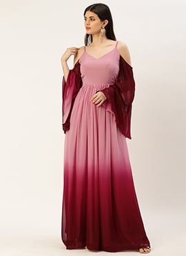 Teen Girls Maroon Georgette Ombre Gown