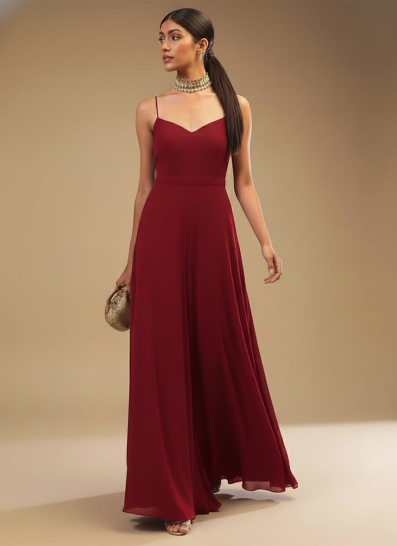 Maroon Georgette Wide Leg Indowestern Jumpsuit  After Six Wear