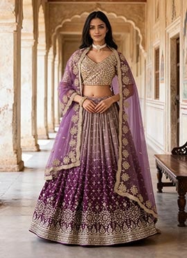 Maroon Georgette Zari Embroidered Sequins Umbrella Lehenga Wedding Wear