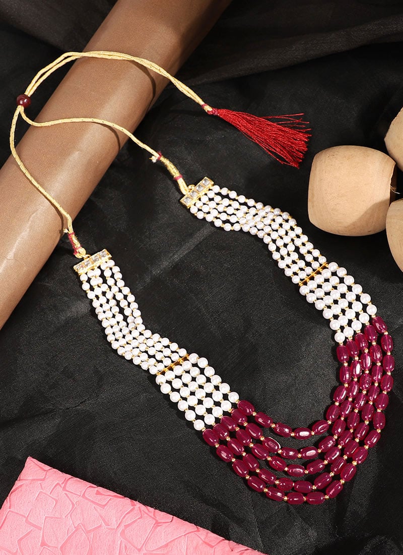 Maroon N White Brass Necklace Party Wear