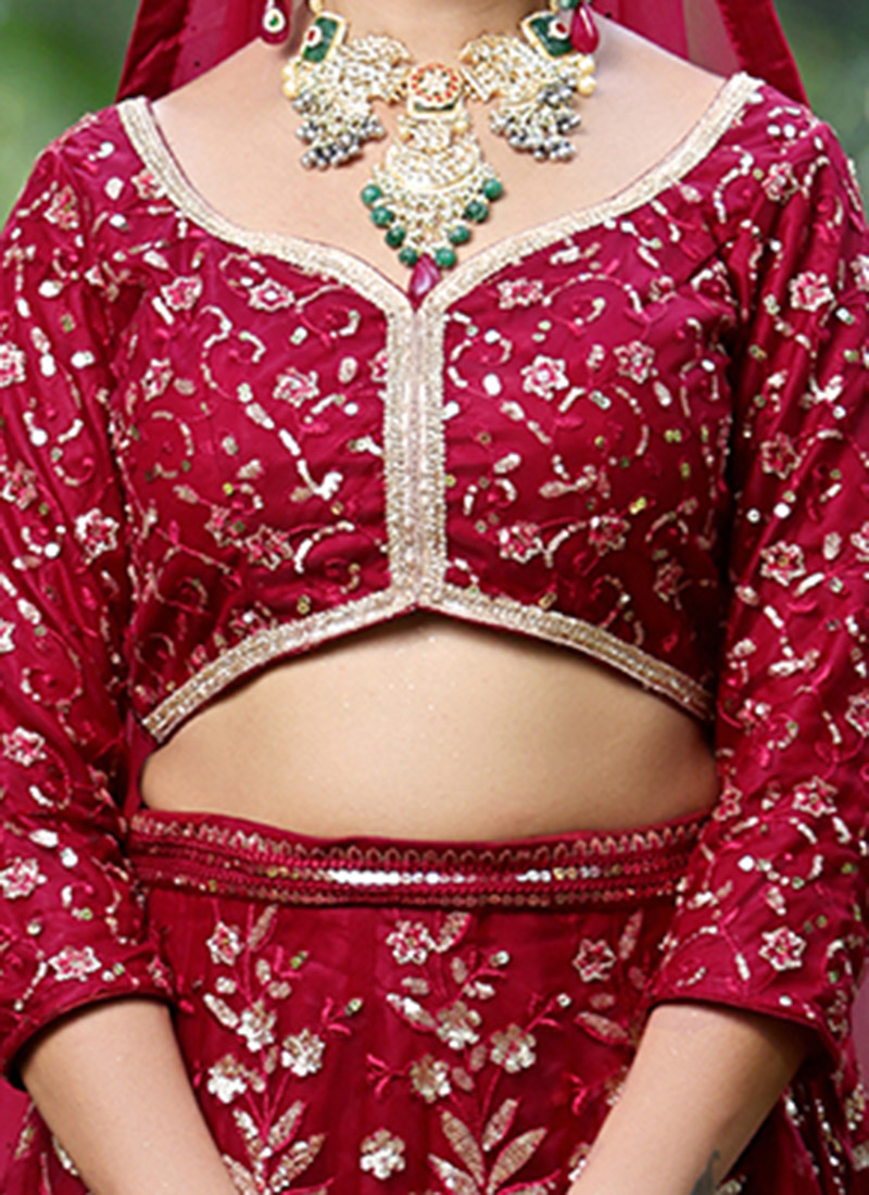 Buy Maroon Net Embroidered Kali Lehenga With Potli Bag Wedding Wear