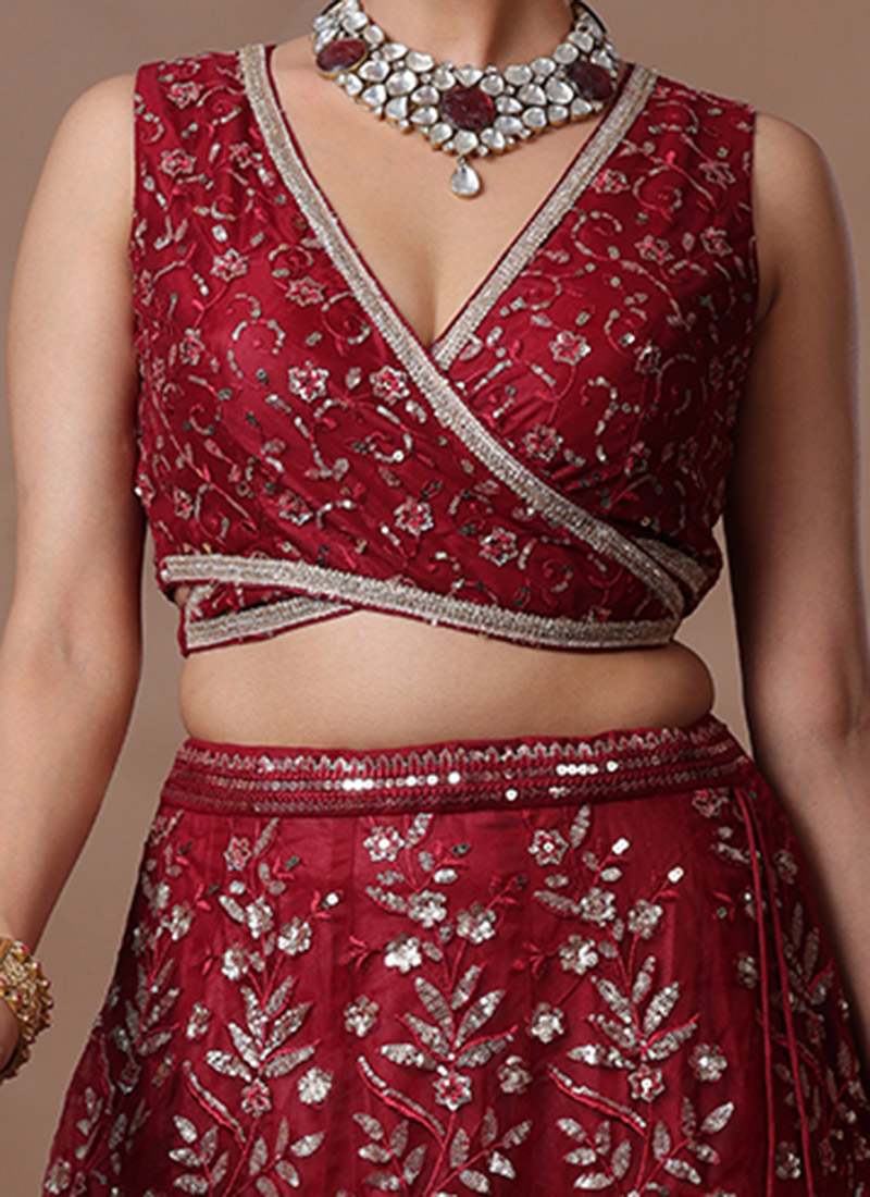 Buy Style Diva Blouse With Maroon Lehenga N Potli Bag Wedding Wear