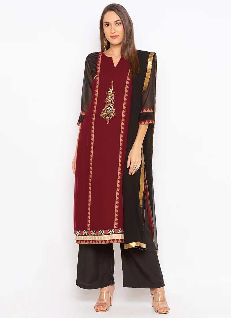 Maroon Palazzo Suit Party Wear