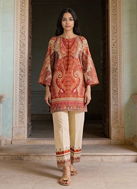 Maroon Rayon Digital Print Indowestern Co ord Set