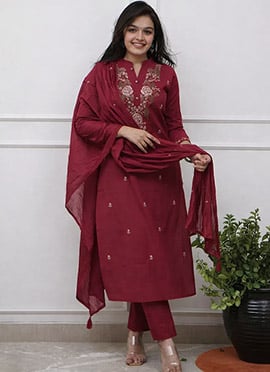 Maroon Rayon Embroidered Sequins Straight Pant Suit