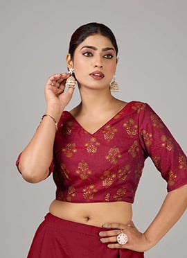 Maroon Rayon Printed V Neck Blouse