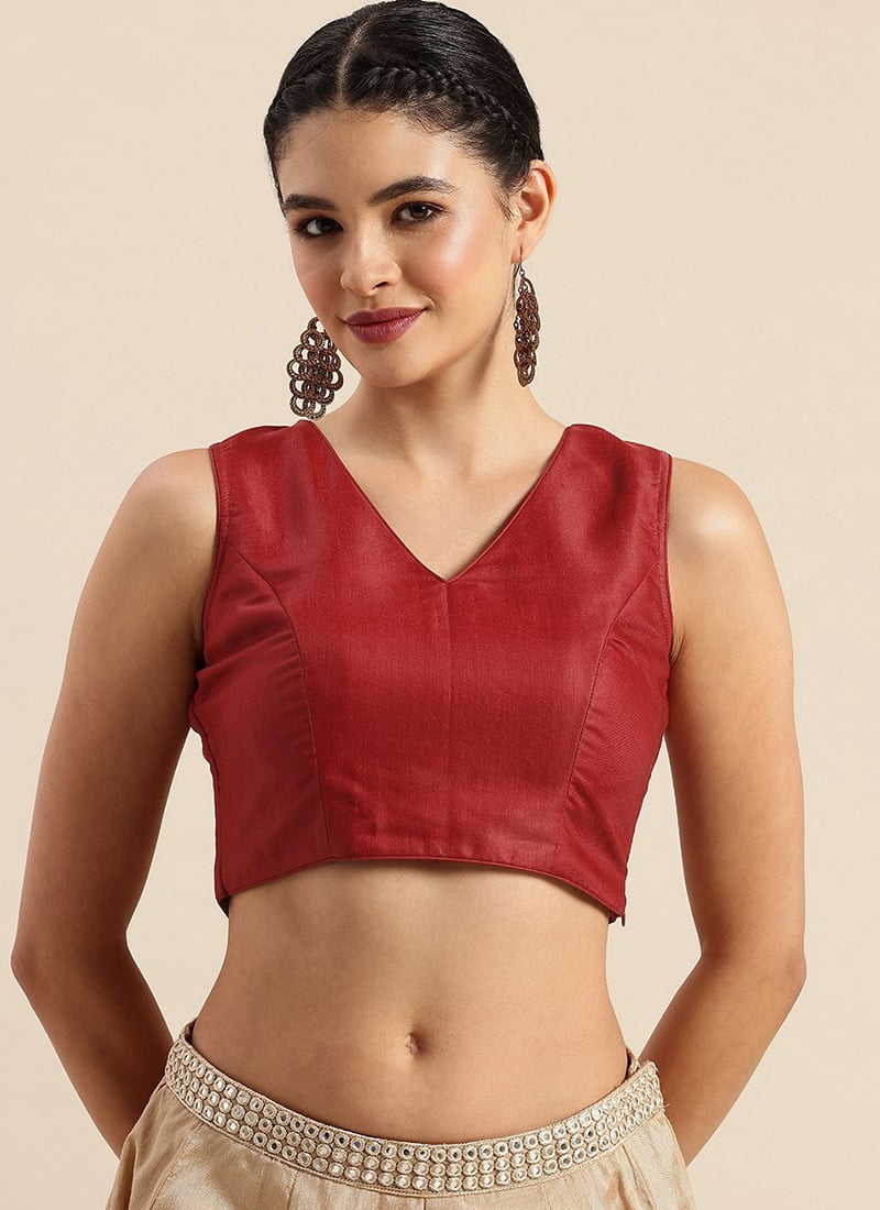 Maroon Satin Blouse Work Wear