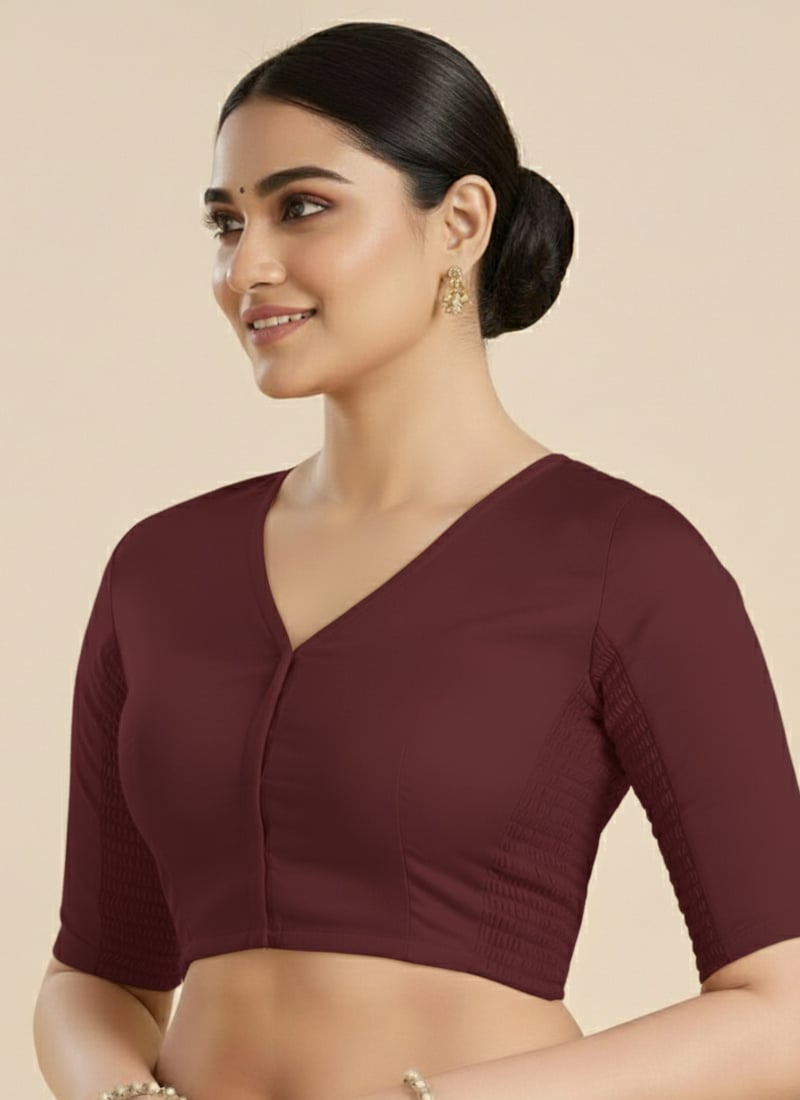 Maroon Satin Smocking Blouse Party Wear