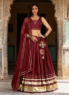 Maroon Silk Crepe Gota Work Chaniya Choli