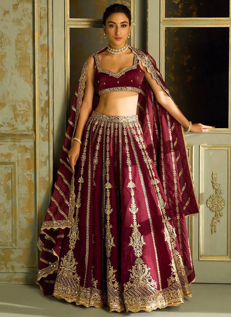 Maroon Silk Intricate Gota Work Gorgeous Lehenga