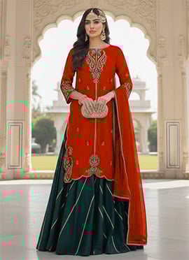 Maroon Silk Zari Sequins Palazzo Suit