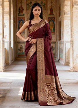 Maroon Soft Silk Zari Woven Regal Saree