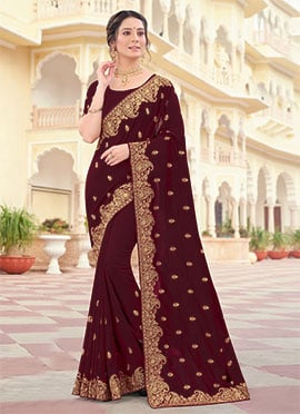 Maroon Vichitra Silk Zari Embroidery Saree