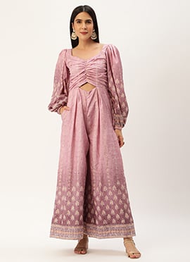 Mauve Art Silk Digital Printed Jumpsuits