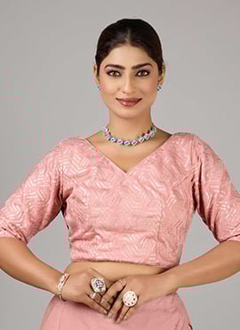 Mauve Art Silk Embroidered V Neck Blouse