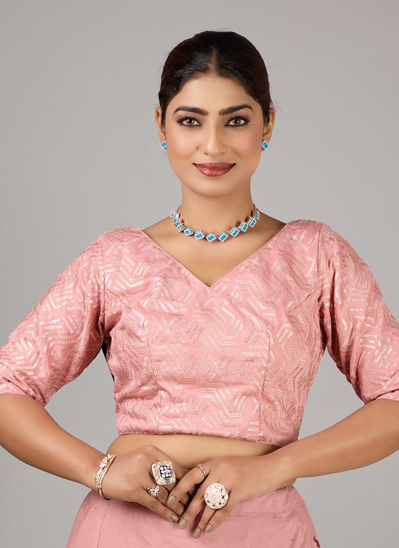 Mauve Art Silk Embroidered V Neck Blouse Wedding Wear