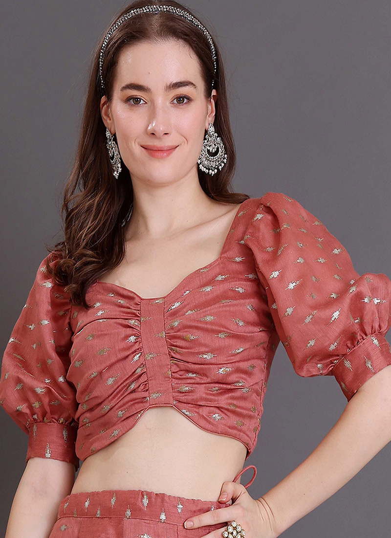 Mauve Art Silk Foil Printed Blouse Festive Wear