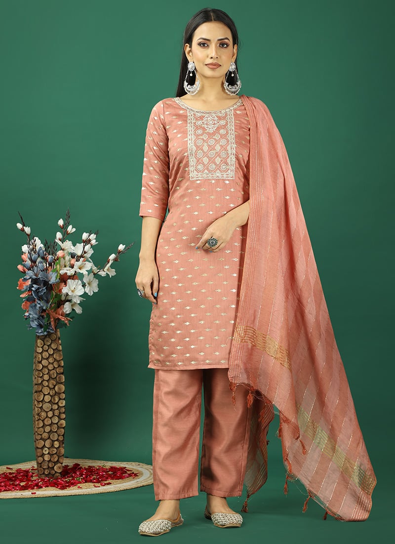 Teen Girls Mauve Art Silk Foil Printed Straight Pant Suit Festive Wear
