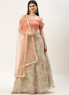 Mauve Art Silk N Sequin Organza Lehenga