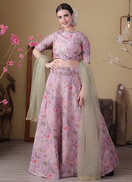 Mauve Digital Printed Boat Neck Lehenga
