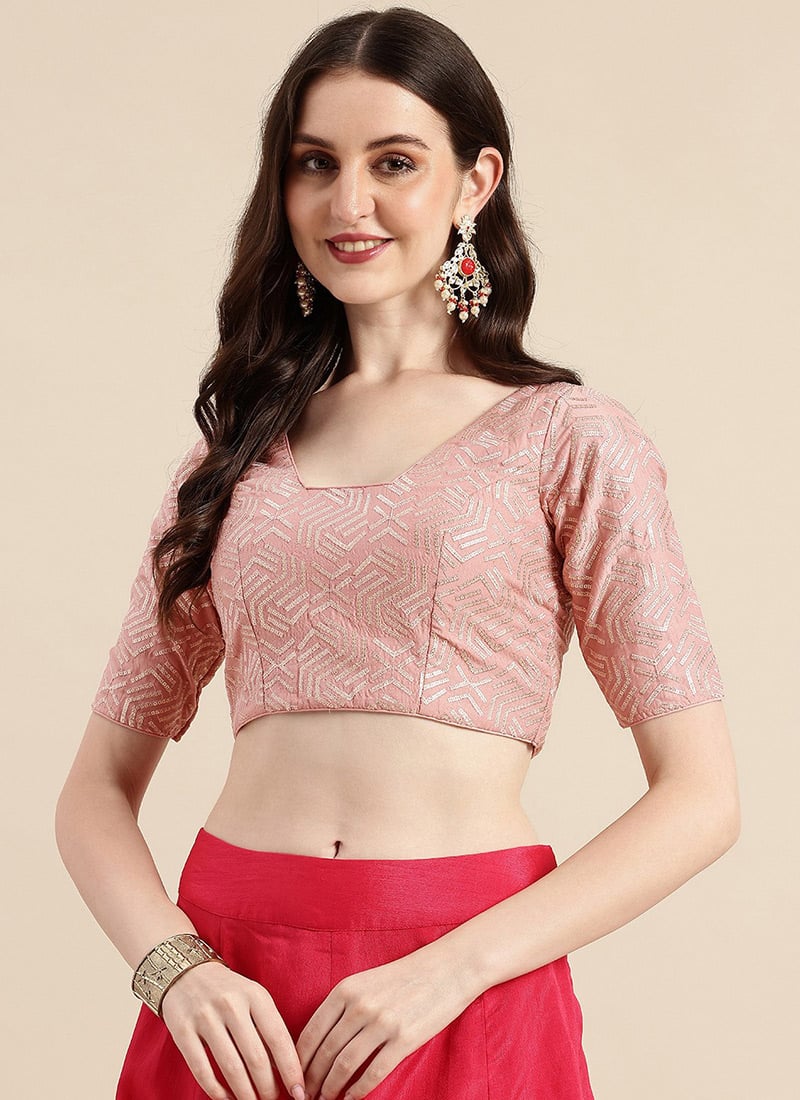 Mauve Embroidered Art Silk Blouse Festive Wear