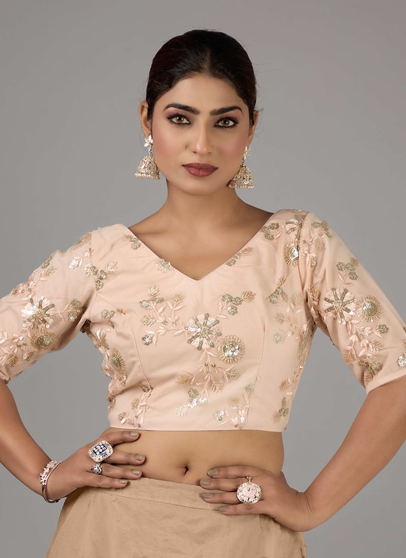 Mauve Embroidered Net V Neck Blouse Wedding Wear