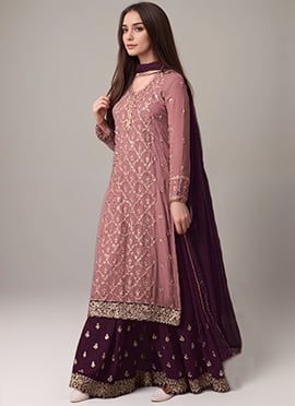 Mauve Embroidered Palazzo Suit