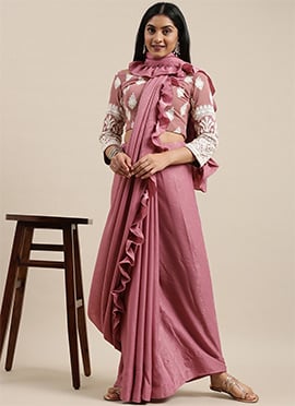 Mauve Embroidered Ruffle Saree