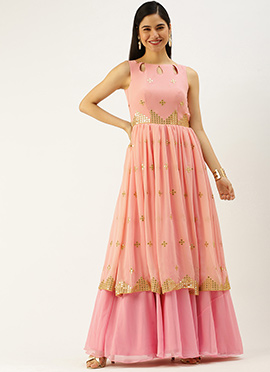 Mauve Georgette Embroidered Gown